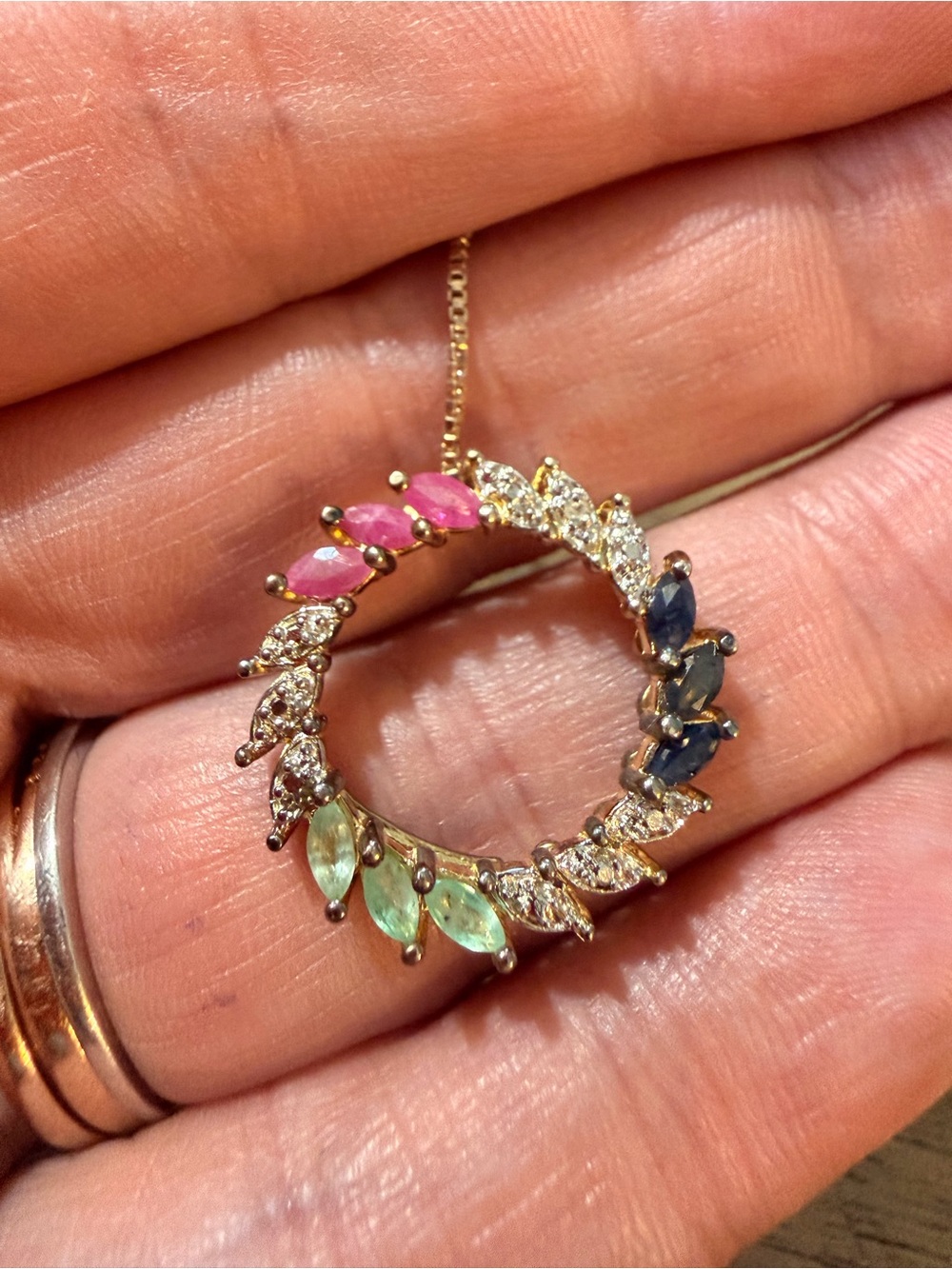 Multicolor Gemstone Circle Pendant Necklace - 925 sterling silver with gold over